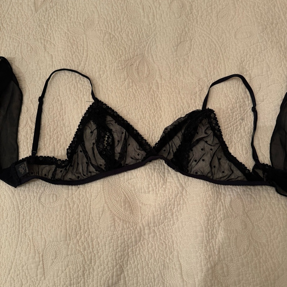ONLY HEARTS COUCOU LOLA BRALETTE IN MESH BLACK POLKA DOT - Picture 2 of 5